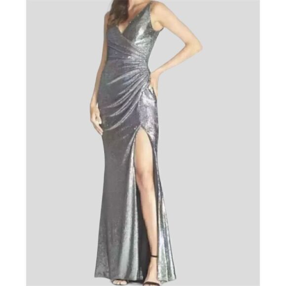 Dress the Population Jordan Gunmetal Sequin Gown Size  XL - Picture 1 of 16